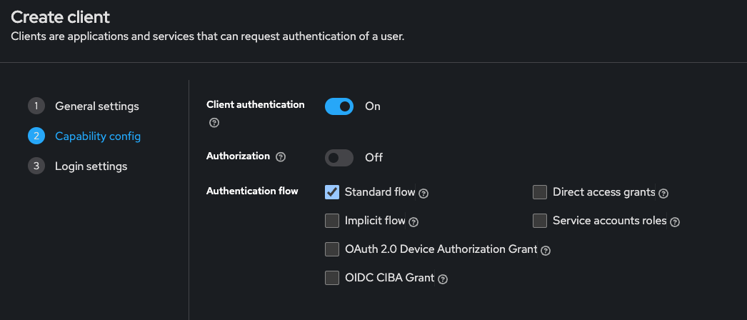 Create client - Step 2